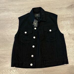 Maje Beny Black Denim Sleeveless Jean Jacket